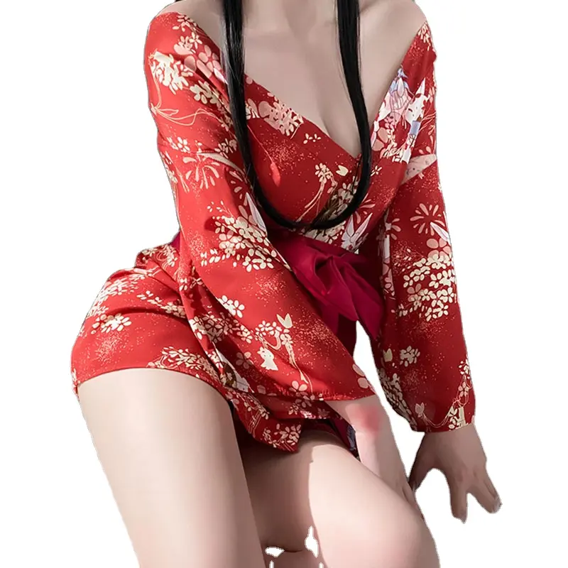 Diskon besar-besaran pakaian dalam seksi baru Kimono Jepang seragam permainan seksi godaan ceri Kimono Cos jubah mandi mainan peran