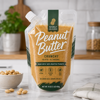 Pochette à bec verseur transparente personnalisée de qualité alimentaire avec poignée, sac d'emballage liquide autoportant pour beurre de cacahuète et sauces