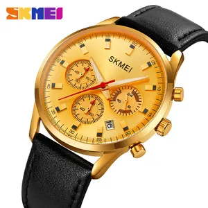 Skmei 2083 fashion buatan prc gents jam asli tali kulit tahan air chronometer dalam persediaan jam Bisnis set