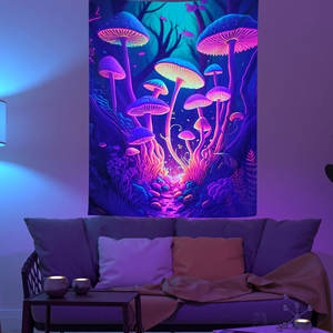 Tapisserie fluorescente champignon lumineux Halloween <span class=keywords><strong>psychédélique</strong></span> <span class=keywords><strong>UV</strong></span> BlackLight Skull tapisserie <span class=keywords><strong>tenture</strong></span> murale pour salon - Product Image 6