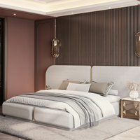 Meubles de chambre d'hôtel modernes en gros : Lit élégant rembourré en bouclette avec détails métalliques minimalistes