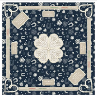 Tapis de Mahjong Bohème Bleu Foncé à Motifs Floraux en Forme de Cœur avec Instructions, Protection de Table Carrée Antidérapante