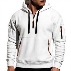 Men's Half Zip Hoodie with Utility Pocket Heavyweight Cotton Fleece Streetwear Sweatshirt Custom OEM - Product Image 2