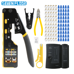 Kit di Strumenti di Rete 8 in 1: Pinza Crimpatrice, Tester 8P/6P, Tagliacavi, Lame, Connettore Cat6, Copri Connettore RJ45, Strumento di Crimpatura, Confezione OEM - Product Image 4
