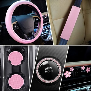 Juego de 10 Fundas Universales de Cuero Artificial para Volante de 38 cm, para Mujer, con Almohadilla para Cinturón de Seguridad, Portavasos y Adhesivo para Botón de Encendido - Product Image 2