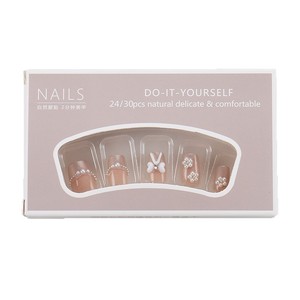 Faux ongles carrés à presser, faits main, détachables, style crème glacée, motif nœud, pour l'été, lot de 30 pièces en boîte - Product Image 5