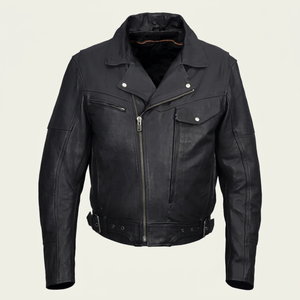 Chaqueta de Cuero Vacuno Negra de Alta Calidad para Motocicleta, con Solapa, Estilo Casual, Cierre Diagonal, para Hombre, Gruesa y Resistente - Product Image 1