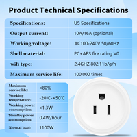 Prise intelligente Tuya FY11 avec Wi-Fi, compatible Android, type US, design barre, sans surveillance de la consommation d'énergie