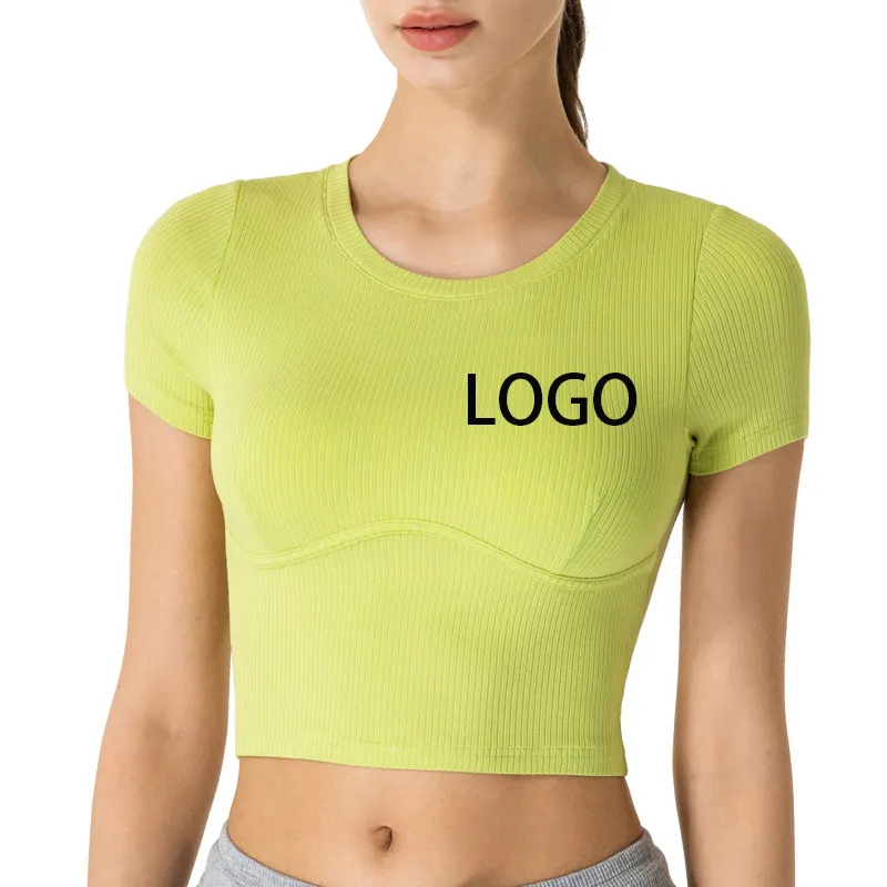 Großhandel einfarbig Frauen Frühling und Sommer Kurzarm T-Shirt Short Slim Sports Running Yoga Top Damen Gym Top