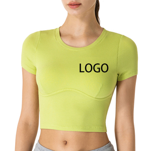 Wholesale Solid Color Women's Spring and Summer Short-sleeved T-Shirt Short Slim Sports Running Yoga <strong>Top</strong> <strong>Ladies</strong> Gym <strong>Top</strong> - Product Image 1