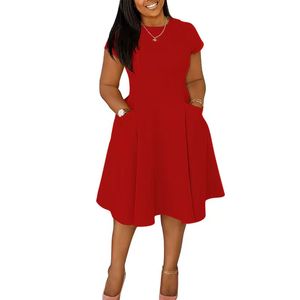 Robes d'été pour femmes, dernier design, décontractées, col rond, poche, coupe ajustée, style A, longueur moyenne, grande taille - Product Image 2