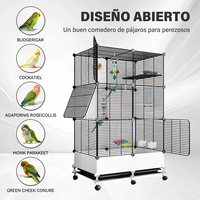 Grande cage à oiseaux en fer extra-large, style villa, à trois niveaux, avec protection anti-évasion et anti-éclaboussures, forme carrée, pour perroquets