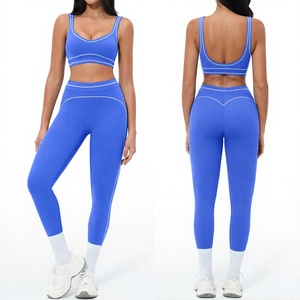 Ensemble de yoga rose sans couture pour femmes, 2 pièces, soutien-gorge de sport et leggings taille haute, tenue de sport extensible - Product Image 1