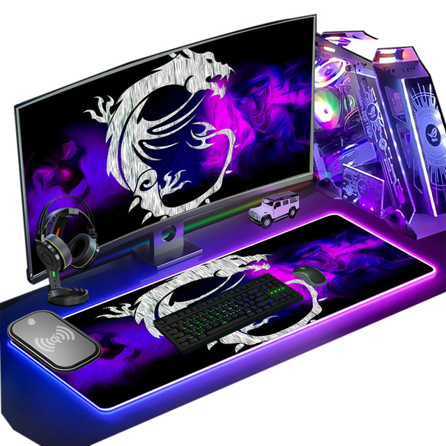 Custom Logo Wireless Charger Extended Desk Mat Wireless Charging Big Size RGB LED Gaming Mouse Pad for Gamer