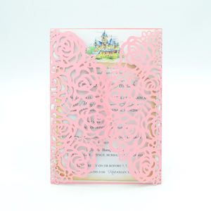 Invitations de mariage personnalisées en papier écologique <span class=keywords><strong>d</strong></span>écoupées au laser en forme de rose creuse 3D, fête prénuptiale, fête prénatale, fiançailles, anniversaire, 15-16e - Product Image 5