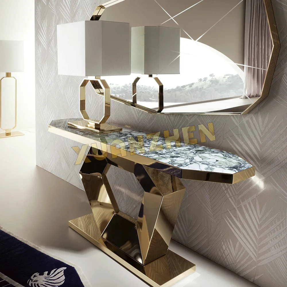 Meubles de salon de couloir table console de style baroque table console moderne à structure en acier inoxydable