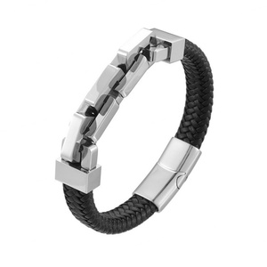 Bijoux de créateur de mode de haute qualité en gros, chaîne en acier inoxydable, bracelets en cuir véritable - Product Image 1