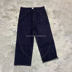 Custom Quality Cotton Pants Embroidery Logo Heavyweight 15 OZ Wide Leg Straight Light Wash Raw Selvedge <strong>Denim</strong> <strong>Jeans</strong> for Men - Product Image 1