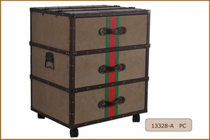 Decorative Canvas Covered Wooden Storage <strong>Trunk</strong> Style <strong>Coffee</strong> <strong>Table</strong> With Wheels - Product Image 4