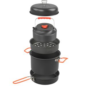 Ensemble d'ustensiles de cuisine portable en alliage d'aluminium 1.6L bouilloire à vapeur binaurale et grande poêle à frire pour le camping pour les campeurs randonneurs - Product Image 3