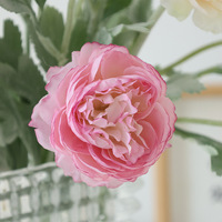 Fleurs artificielles haut de gamme en soie floquée, pivoines et lotus, à 3 têtes, ornements de décoration intérieure pour mariage, diffusion en direct, vente en gros
