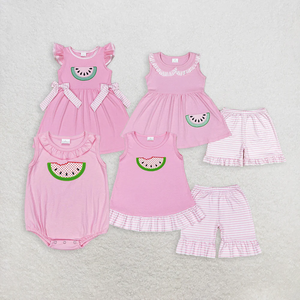 Conjunto de ropa de verano para niñas, Tops sin mangas con apliques de sandía, pantalones cortos a rayas, conjunto de ropa para niños - Product Image 1
