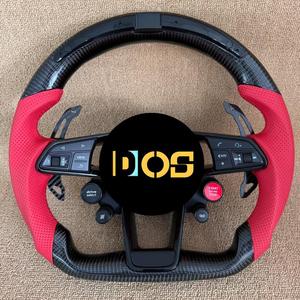 Volante deportivo personalizado de cuatro botones de cuero rojo de fibra de carbono LED para AudiA3 V8 A4 <span class=keywords><strong>A5</strong></span> A7 B8 C7 A6 C8 S3 Rs3 Rs7 S5 B9 S4 B8.5 - Product Image 1