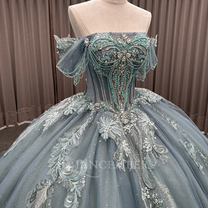 Vestidos de Quinceañera Brillantes, Vestido de Baile con Apliques de Encaje, Bordado de Cristal, Cuentas, Organza, Espalda Descubierta, Color Caramelo Natural, Dulce 16 - Product Image 4