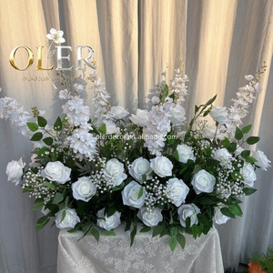 Fleurs artificielles en soie pour allées de mariage en forêt estivale, blanches et vertes, imperméables, durables, pour décoration intérieure/extérieure de luxe - Product Image 3