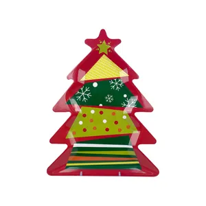 Wholesale Plastic Christmas Plates Decorative Tree Shape Melamine Snack Plate Christmas