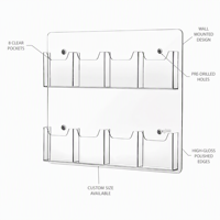 HOTEAM Porte-brochures mural personnalisé en acrylique, présentoir à 8 poches pour dépliants, support de vente en gros OEM