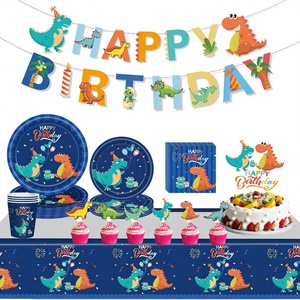 Nouvel ensemble de fête d'<span class=keywords><strong>anniversaire</strong></span> multicolore de style dessin animé de <span class=keywords><strong>dinosaure</strong></span> bleu avec gobelets en papier, plateau, <span class=keywords><strong>nappe</strong></span> pour décorations de vacances - Product Image 1