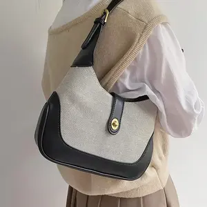 Japan Women's Vintage Canvas Splicing Tote Underarm Shoulder Bag Ladies Purses And Handbags 2023 For Women For Sale