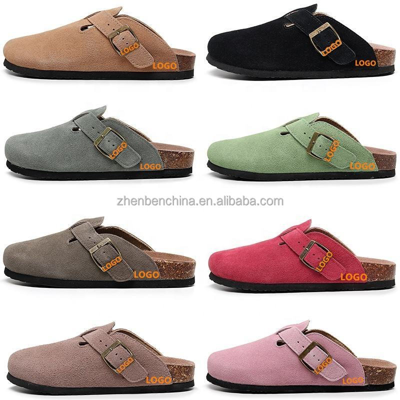 Custom Groothandel Unisex Klomp Suede Kurk Klompen Schoenen Voor Dames Mannen Anti Slip Pantoffels Muilezels Klompen Met Steunboog