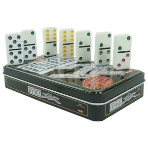 Kaile factory white dominos with color dot 5010 double six domino game set in custom tin box for table entertainment games