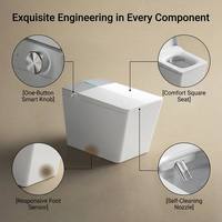 Toilette intelligente sans réservoir avec couvercle à ouverture/fermeture automatique, toilette électrique monobloc moderne avec télécommande, chasse d'eau automatique, toilette avec bidet
