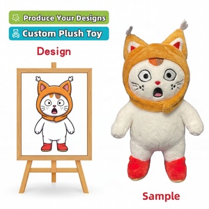 Peluches personnalisées avec logo, fabricant de jouets en peluche, chat blanc personnalisé avec capuche orange et bottes, faible MOQ, poupée en peluche animale en peluche - Product Image 1