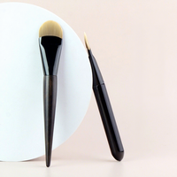 Kuas Make-up Foundation Bentuk Lidah dengan Gagang Kayu Melengkung, Kuas Masker Wajah Ultra-tipis