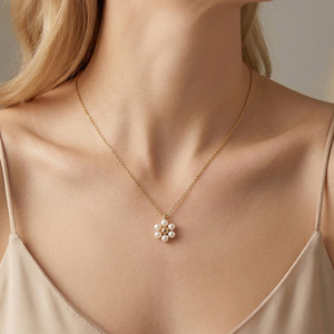 Fashion Flower Shape Zircon Pearl Necklace and Earring <b>Set</b> for Women 18K Gold Plated Stainless Steel Wedding & Party Jewelry - Product Image 3