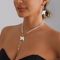 Collier en gros avec pampilles perlées motif oiseau pour femme, style naturel et frais, bijoux et boucles d'oreilles en cristal tendance