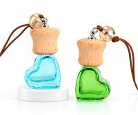 Flacon diffuseur de parfum pour voiture en verre en forme de cœur de 6 ml, rechargeable, avec bouchon en bois, multicolore, pour huiles essentielles, désodorisant d'ambiance