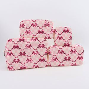 Trousse de Maquillage Portable Imprimée Nœud Violet en Nylon Écologique avec Fermeture Éclair, Imperméable, pour Femmes, Personnalisable DIY, Voyage - Product Image 4