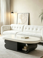 Table basse moderne en pierre avec rangement pour salon et petit appartement, forme ovale, design de luxe léger