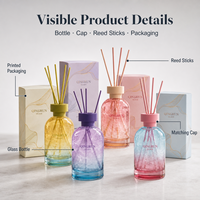 Bouteilles diffuseuses en verre coloré avec bouchons assortis, bâtonnets diffuseurs et boîtes d'emballage