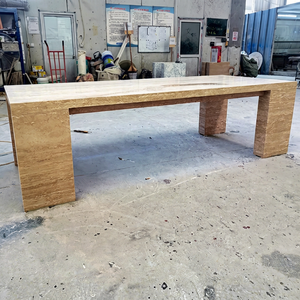 Grande table à manger pour 8 personnes en travertin beige, design rectangulaire fin, épaisseur 3 mm 5 mm, fabriquée en Malaisie, marque OEM/ODM - Product Image 1