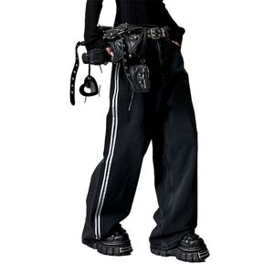 New Arrival Fashion High Quality Streetwear <b>Girls</b> <b>Jeans</b> With Side Strap Black Wash Women Baggy <b>Jeans</b> - Product Image 1