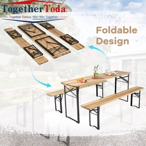 Ensemble de table à manger pliante en bois massif pour l'extérieur, robuste et moderne, avec banc - Product Image 5
