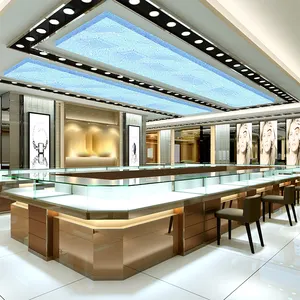 China Made Luxury Jewelry Shop Furniture Showroom Internal Design Gold Diamond Cabinet Mdf Display Showcase Jewelry Shop Design