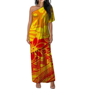 Robe longue d'été florale sexy de style polynésien, élégante, taille haute, épaules dénudées, décontractée et respirante pour femme, idéale pour la plage et les îles hawaïennes - Product Image 4