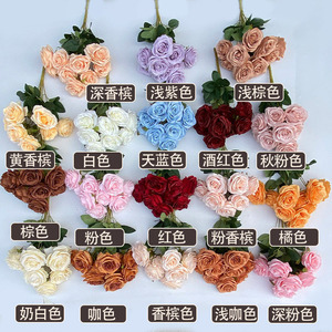 Bouquet de roses artificielles orange brûlé fait main, 9 têtes, fleurs en soie au toucher réel pour la décoration de mariage, de maison ou de fête - Product Image 5